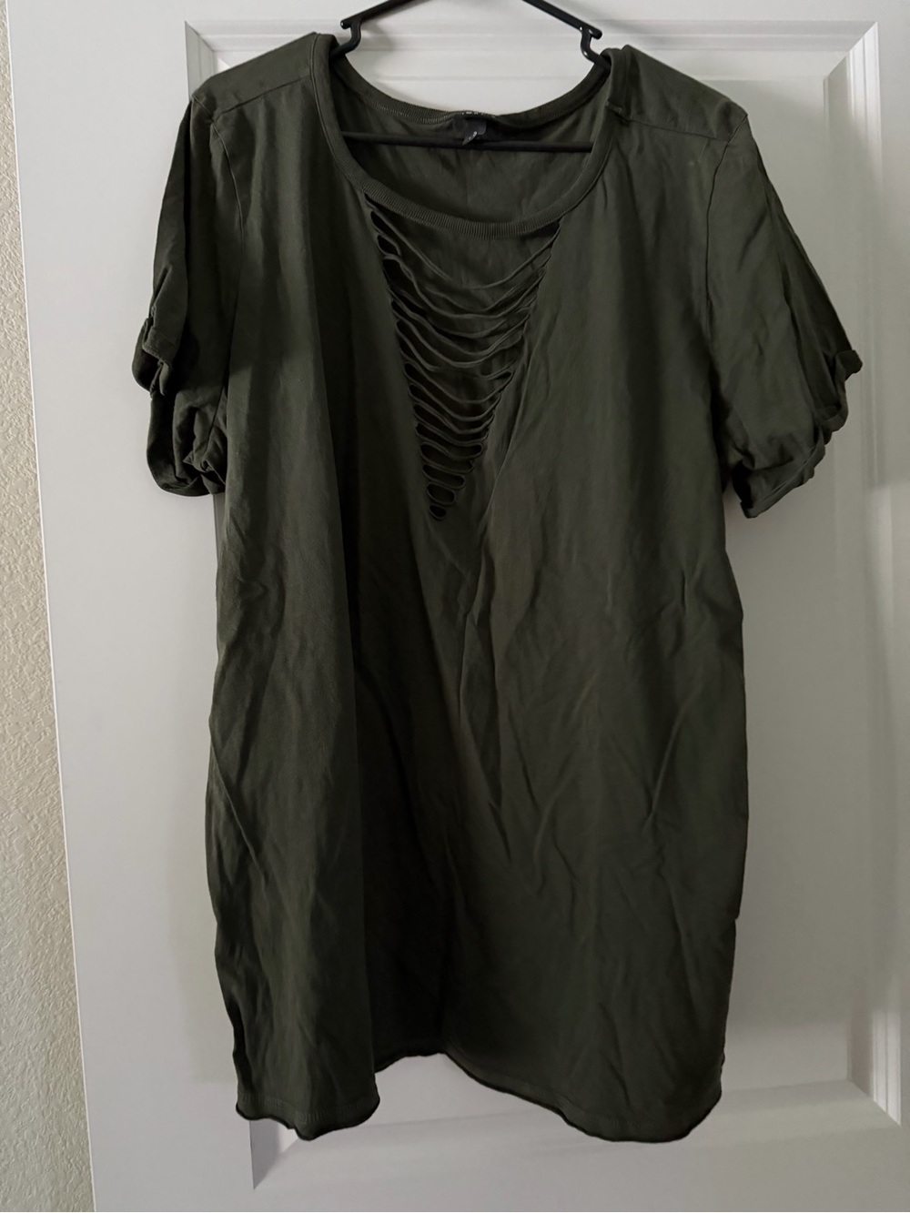 Torrid Olive Green Short Sleeve Top with Ladder Cutout
